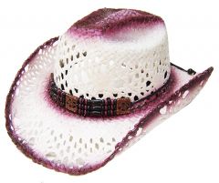 Modestone Women's Straw Cowboy Hat Cranberry Off-white