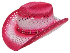 Modestone Women's Straw Cowboy Hat White Fushia