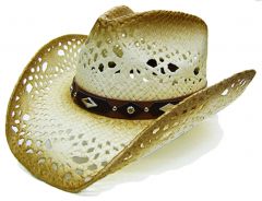 Modestone Men's Straw Cowboy Hat Conchos Brown & Beige