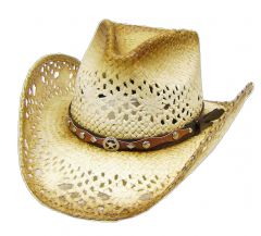 Modestone Men's Straw Sheriff Star Concho Cowboy Hat Tan Brown