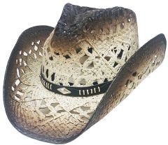 Modestone Straw Cowboy Hat Breezer Metal Concho Studs Hatband Beige