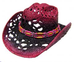 Modestone Women's Straw Cowboy Hat Fushia Purple