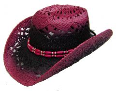 Modestone Women's Straw Cowboy Hat Fushia Purple