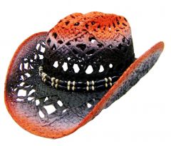 Modestone Men's Cool Summery Straw Cowboy Hat White orange & black