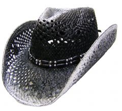 Modestone Men's Straw Cowboy Hat Black & silver