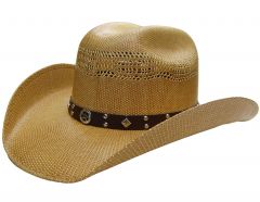 Modestone Men's Straw Cowboy Hat Metal Sheriff Star Concho Studs Hatband Tan
