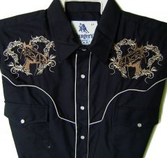 Modestone Men's Embroidered Long Sleeved Shirt Filigree Horse Heads Black