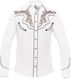 Modestone Men's Fitted Western Shirt Filigree Embroidered White