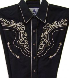 Modestone Men's Long Sleeved Fitted Western Shirt Filigree Embroidered Black