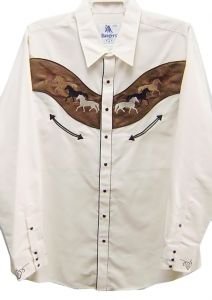 Modestone Men's Embroidered Long Sleeved Shirt 8 Horses "Super Suede" Beige