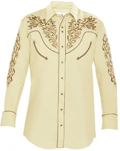 Modestone Men's Embroidered Filigree Long Sleeved Fitted Western Shirt Beige
