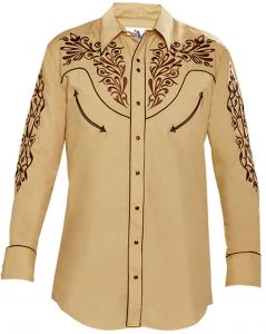 Modestone Men's Embroidered Filigree Long Sleeved Fitted Western Shirt Mustard