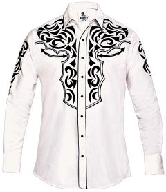 Modestone Men's Embroidered Filigree Long Sleeved Fitted Western Shirt White