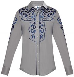 Modestone Men's Embroidered Filigree Long Sleeved Fitted Western Shirt Grey
