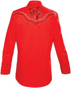 Modestone Men's Embroidered Filigree Long Sleeved Fitted Western Shirt Red
