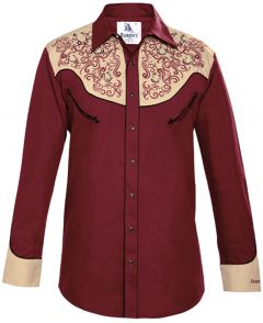 Modestone Men's Embroidered Horseshoe Filigree Fitted Western Shirt Wine
