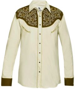 Modestone Men's Embroidered Horseshoe Filigree Fitted Western Shirt Beige