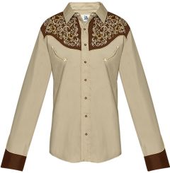Modestone Men's Embroidered Horseshoe Filigree Fitted Western Shirt Khaki