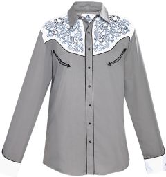 Modestone Men's Embroidered Horseshoe Filigree Fitted Western Shirt Grey