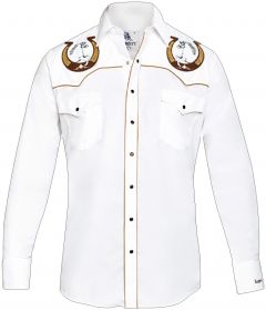 Modestone Men's Embroidered Horse Horseshoe Fitted Western Shirt White