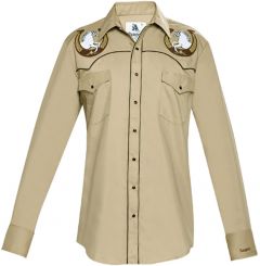 Modestone Men's Embroidered Horse Horseshoe Fitted Western Shirt Khaki