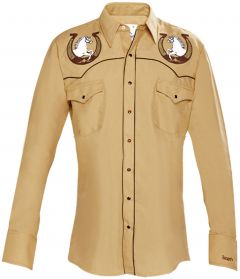 Modestone Men's Embroidered Horse Horseshoe Fitted Western Shirt Mustard