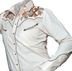 Modestone Men's Embroidered Long Sleeved Shirt Filigree Horseshoe Beige