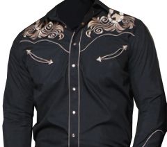Modestone Men's Embroidered Long Sleeved Shirt Filigree Horseshoe Black