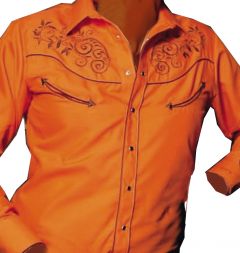 Modestone Men's Long Sleeved Shirt Western Filigree EmbroideOrange Orange