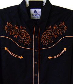 Modestone Men's Long Sleeved Fitted Western Shirt Western Filigree Embroidered Black
