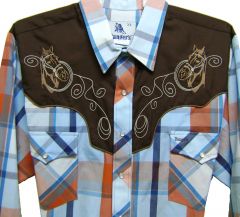 Modestone Men's Checked Embroidered Long Sleeve Shirt Horse M Brown