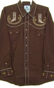 Modestone Men's Embroidered Long Sleeved Shirt Cowboy Boots Filigree Brown