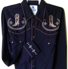 Modestone Men's Embroidered Long Sleeved Shirt Cowboy Boots Filigree Black