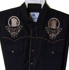 Modestone Men's Embroidered Long Sleeved Shirt Filigree Horse Black