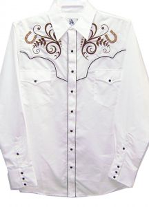 Modestone Men's Embroidered Long Sleeved Shirt Filigree Horseshoe White