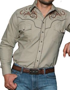 Modestone Men's Embroidered Long Sleeved Shirt Horseshoe Filigree Beige