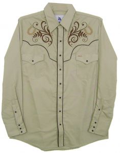 Modestone Men's Embroidered Long Sleeved Shirt Filigree Horseshoe khaki