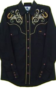 Modestone Men's Embroidered Long Sleeved Western Shirt Filigree Horseshoe Black