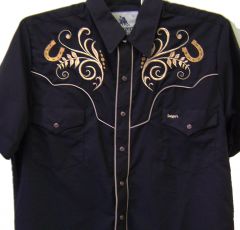 Modestone Men's Embroidered Short Sleeved Western Shirt Filigree Horseshoe Black