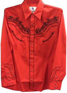 Modestone Men's Embroidered Long Sleeved Shirt Filigree Red