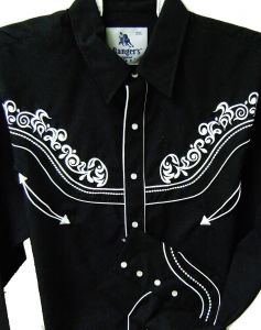 Modestone Men's Long Sleeved Shirt Western Filigree Embroidered Black