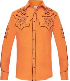 Modestone Men's Fitted Western Shirt Dragon Western Filigree Embroidered Orange