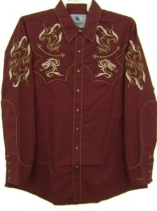 Modestone Men's Fitted Western Shirt Dragon Western Filigree Embroidered Red