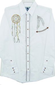 Modestone Men's Long Sleeved Shirt Native Dream Catcher Feathers Embroidered White