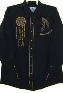 Modestone Men's Fitted Western Shirt Dream Catcher Feathers Embroidered Black