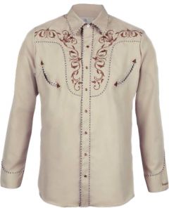Modestone Men's Embroidered Fitted Western Shirt Filigree Beige