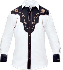 Modestone Men's Embroidered Fitted Western Shirt Filigree White