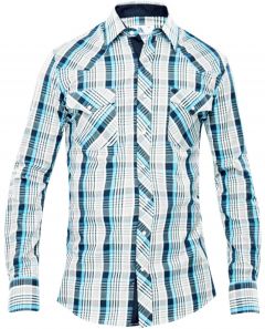 Modestone Men's Checked Fitted Western Shirt Blue