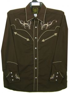 Modestone Men's Embroidered Fitted Western Shirt Rhinestones Filigree Brown