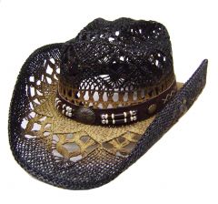 Modestone Men's Straw Concho Cowboy Hat Tan Black